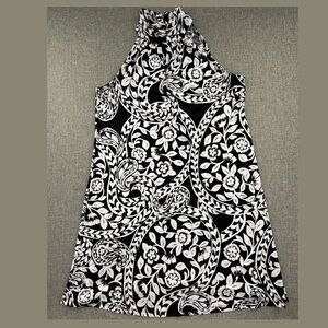MSK Shift Dress high Halter Neck black & White Medium Floral Stretchy Sleeveless